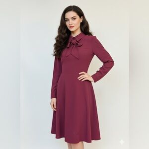 Maggy London Vintage Style Midi Dress Burgundy Size 8